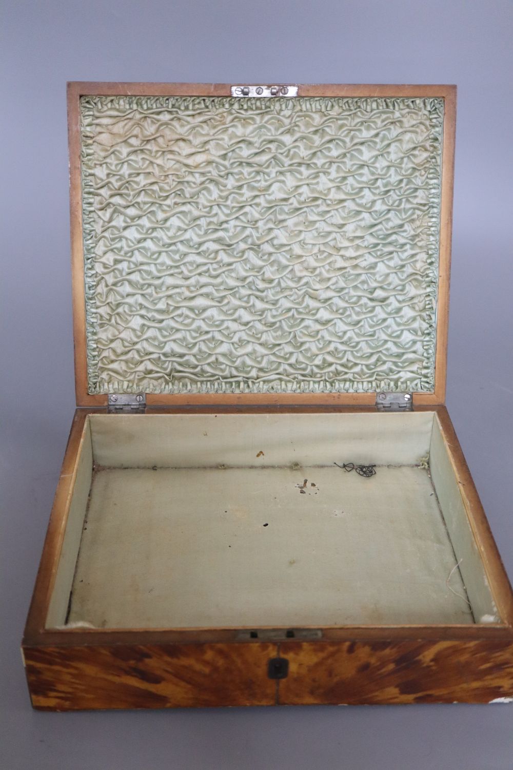 A Regency blonde tortoiseshell veneered sewing box